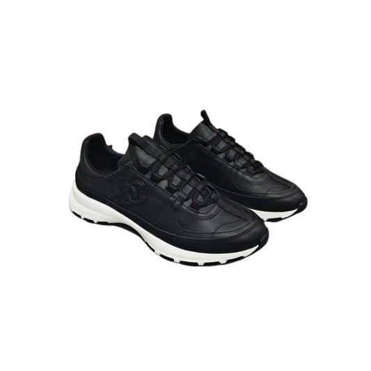 Black Leather Low-Top Sneakers White Rubber Soles