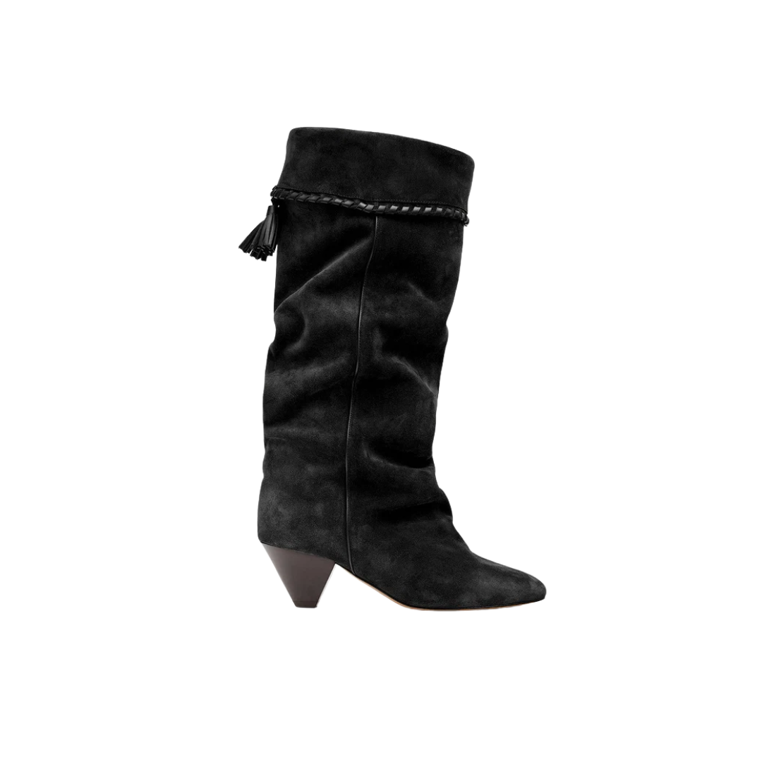 Isabel Marant Elita Boots Suede Fold-Over Boots Black