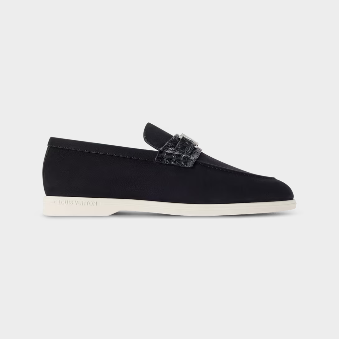 LV Estate Loafer Grained Nubuck Calf Leather/Alligator skin Alligator Skin Black