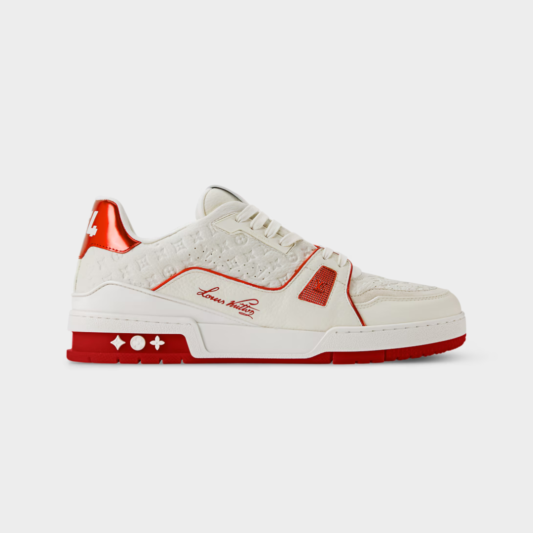 LV Trainer Sneaker Monogram-Debossed Grained Calf Leather Red