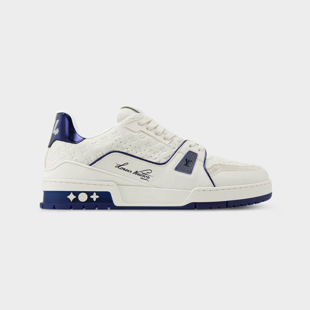 LV Trainer Sneaker Monogram-Debossed Grained Calf Leather Navy Blue