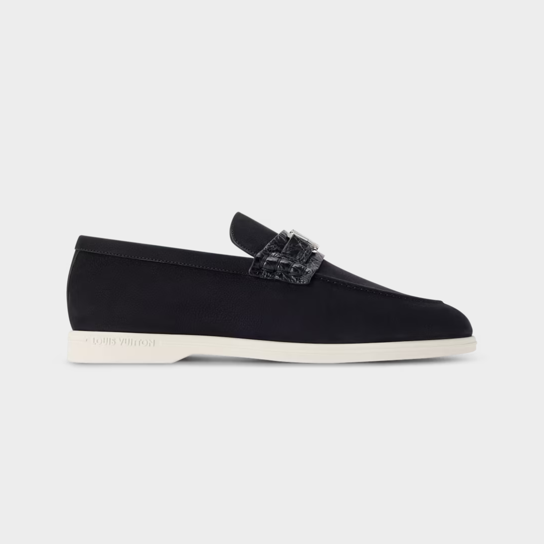 LV Estate Loafer Grained Nubuck Calf Leather/Alligator Skin Black