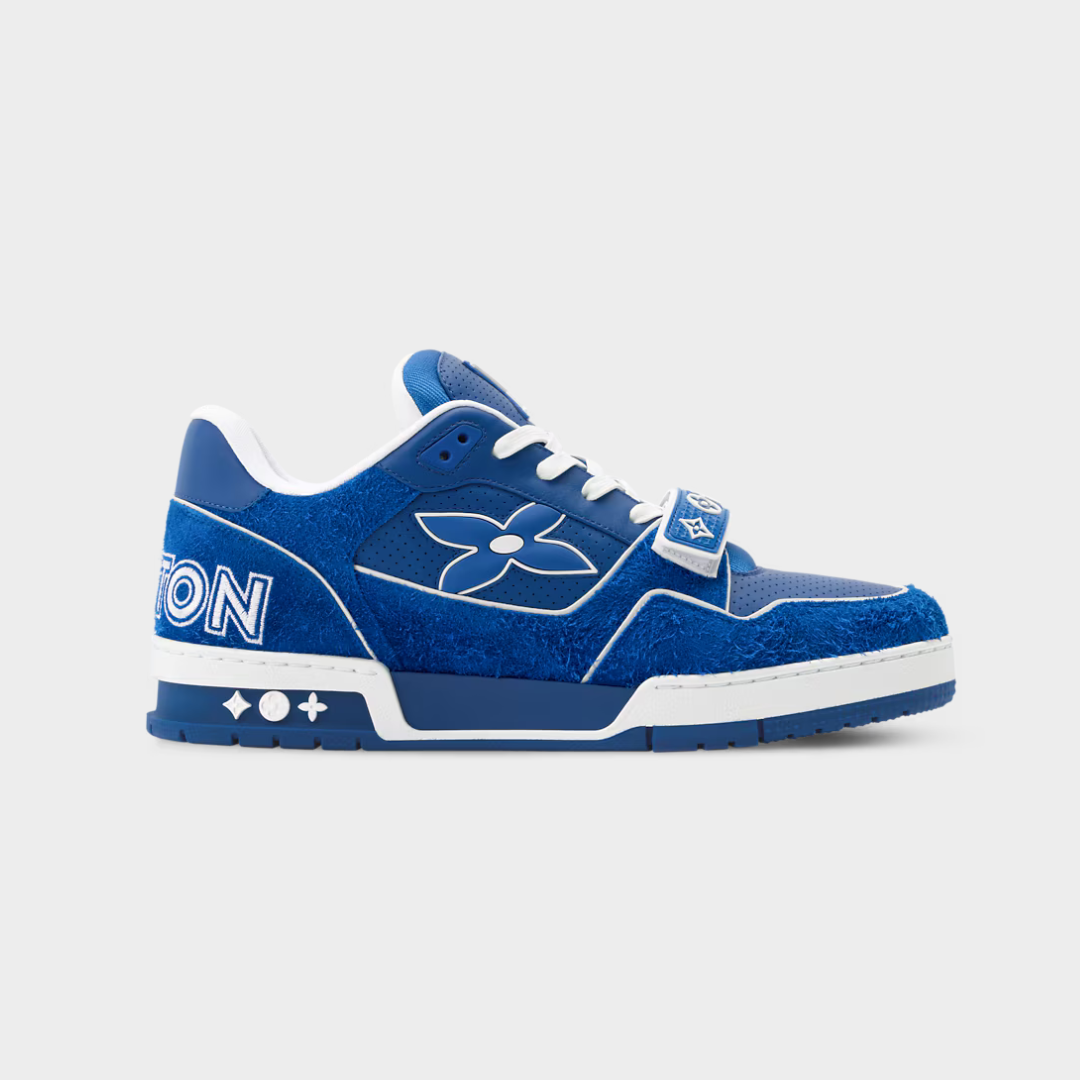 LV Trainer Sneaker Hairy Suede Calf Leather Blue