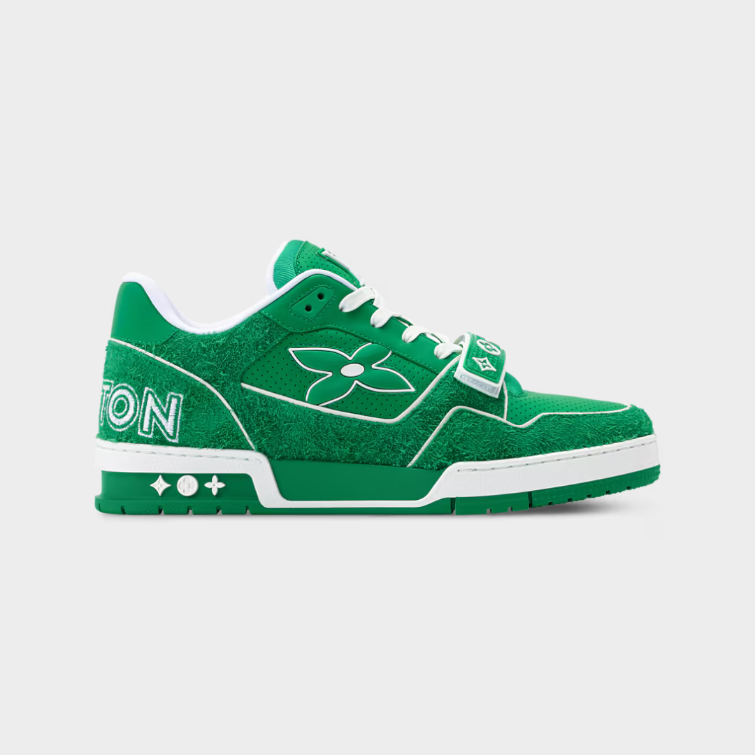 LV Trainer Sneaker Hairy Suede Calf Leather Green