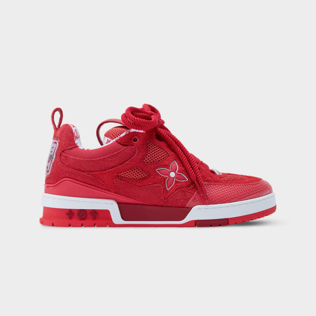 LV Skate Sneaker Hairy Suede Calf Leather Red