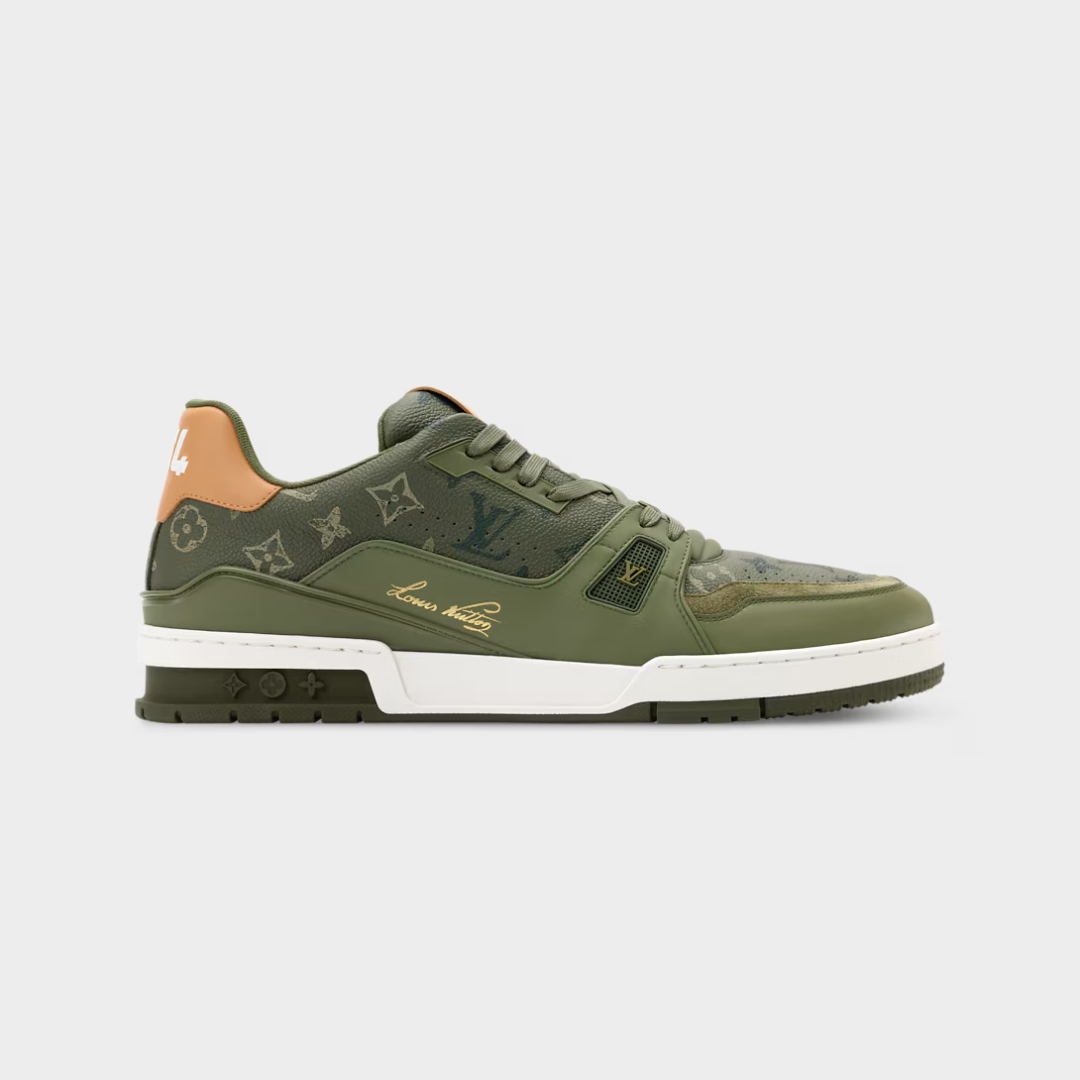 LV Trainer Sneaker Monogram Surplus Grained Calf Leather Khaki Green