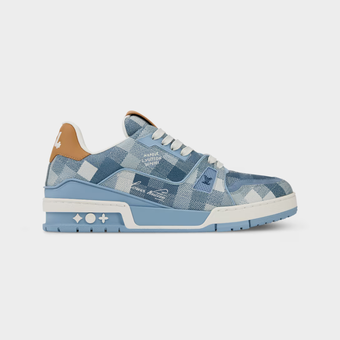LV Trainer Sneaker Damoflage Grained Calf Leather Blue