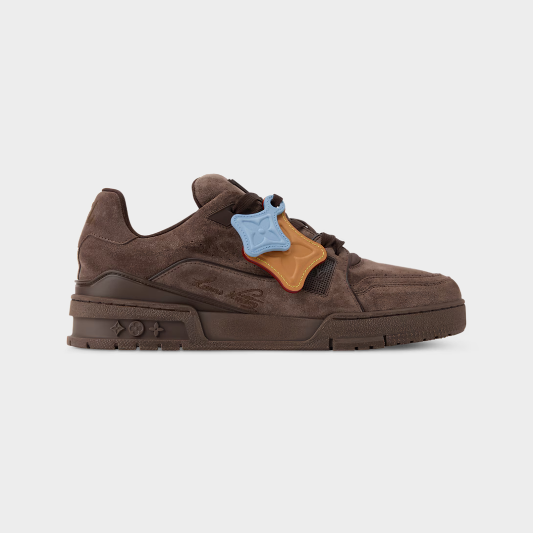 LV Trainer Distressed Sneaker Vintage-Effect SuedeCcalf Leather Brown