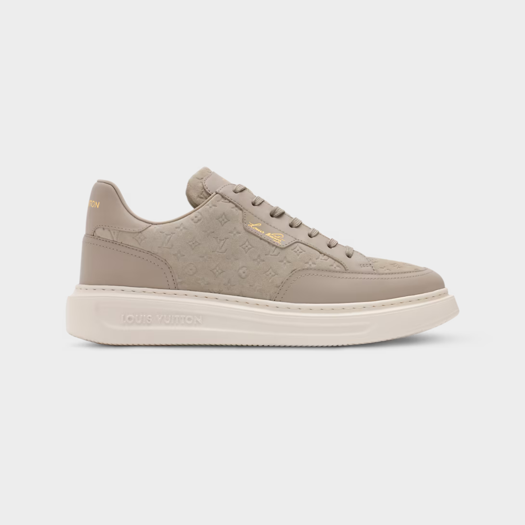LV Beverly Hills Sneaker Monogram-Debossed Suede Calf Leather Beige