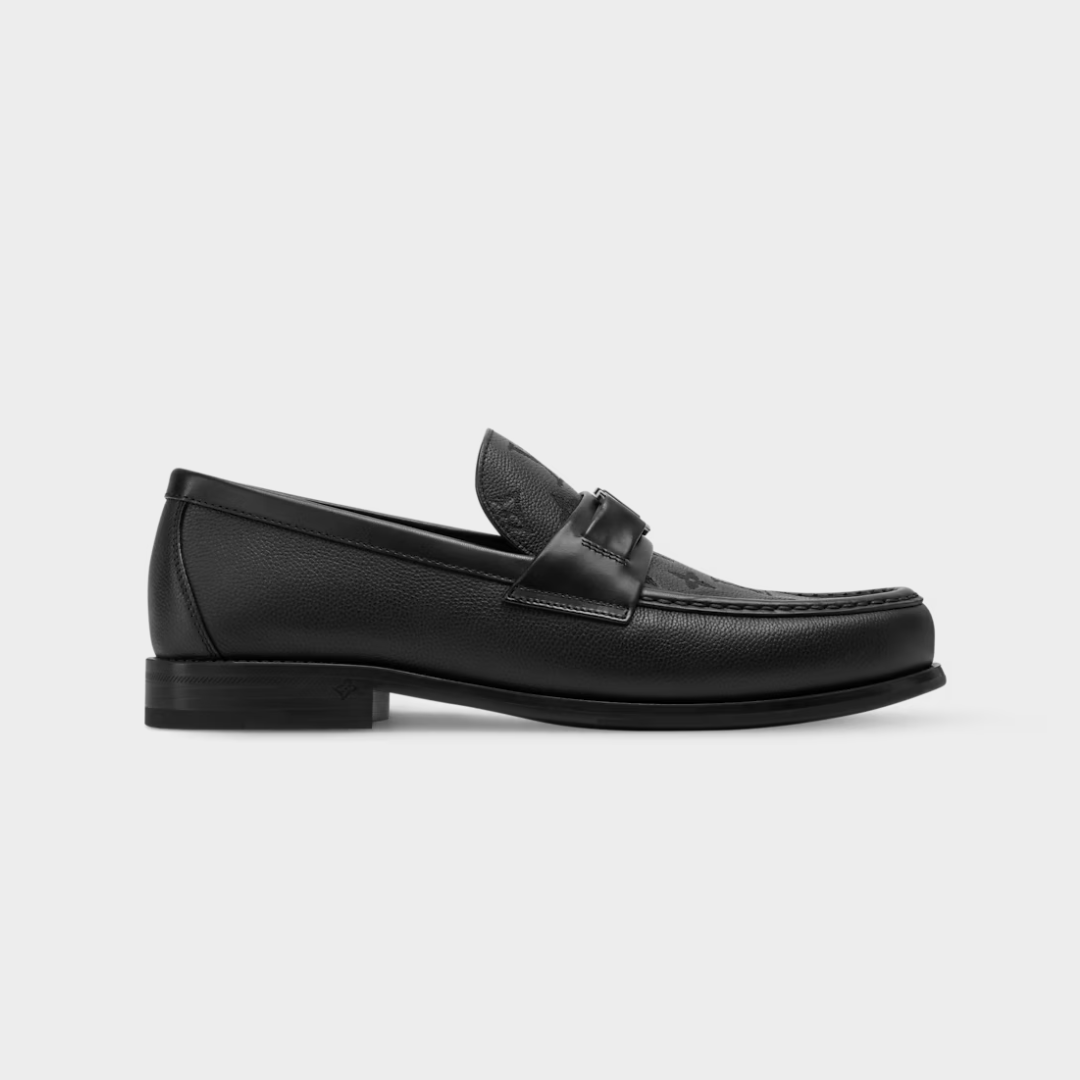 LV Major Loafer Grained Calf Lather With Monogram Embroidery Black