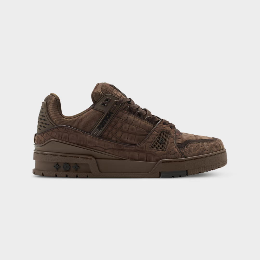 LV Trainer Sneaker Nubuck Alligator Skin Brown