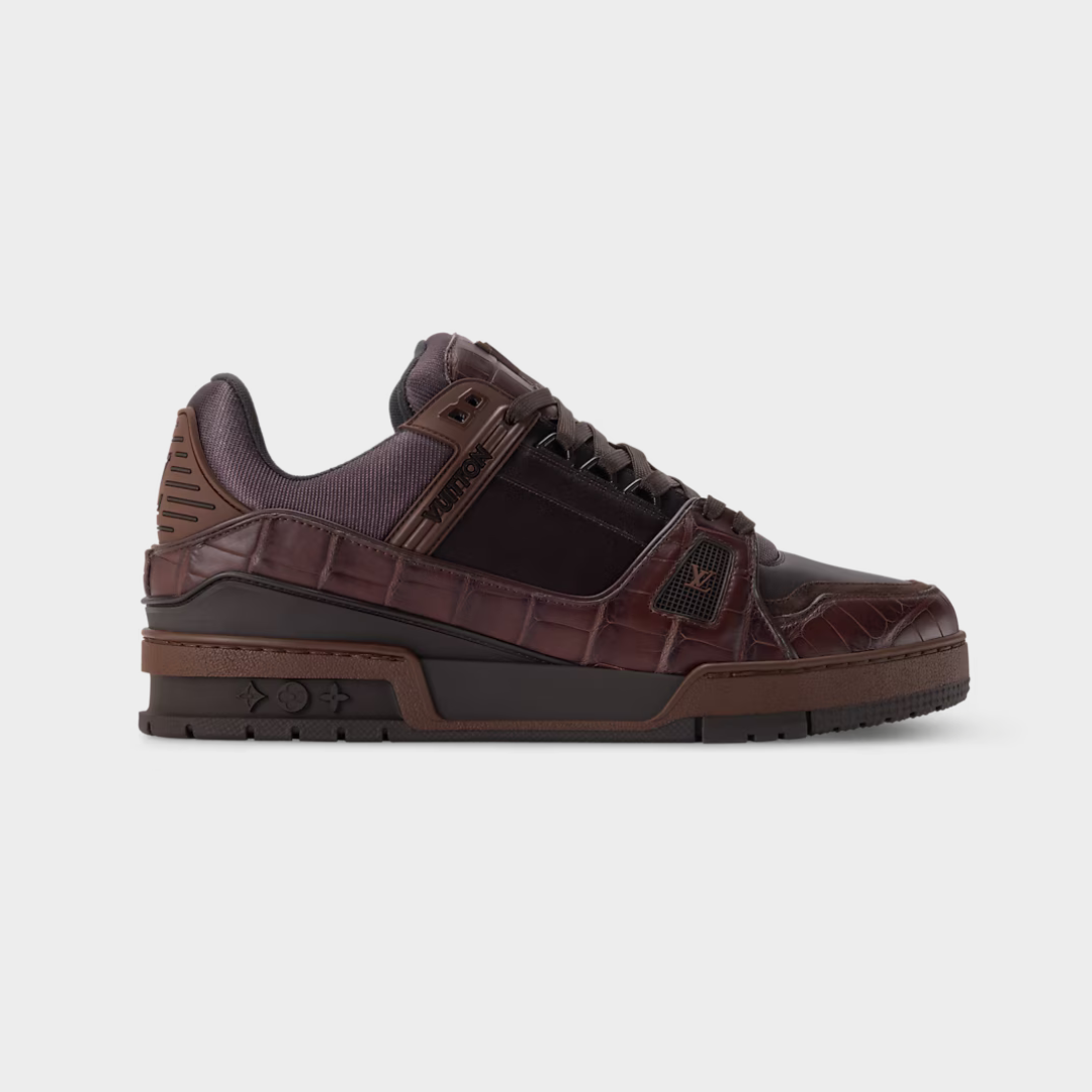 LV Trainer Sneaker Plain Calf leather/Alligator Skin Brown