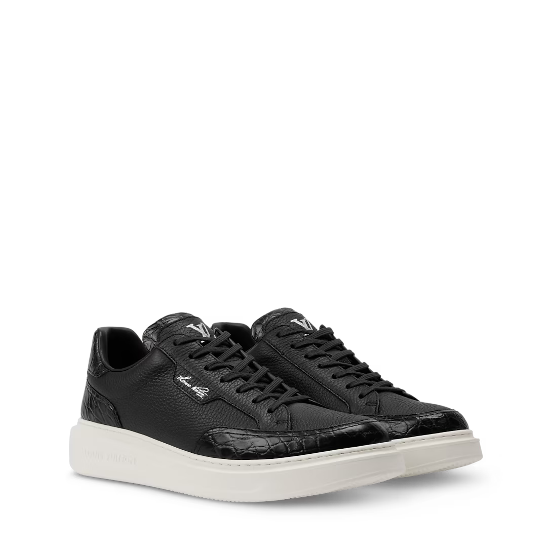 LV Beverly Hills Sneaker Grained Calf Leather/Alligator Skin Bicolore Noir/Blanc