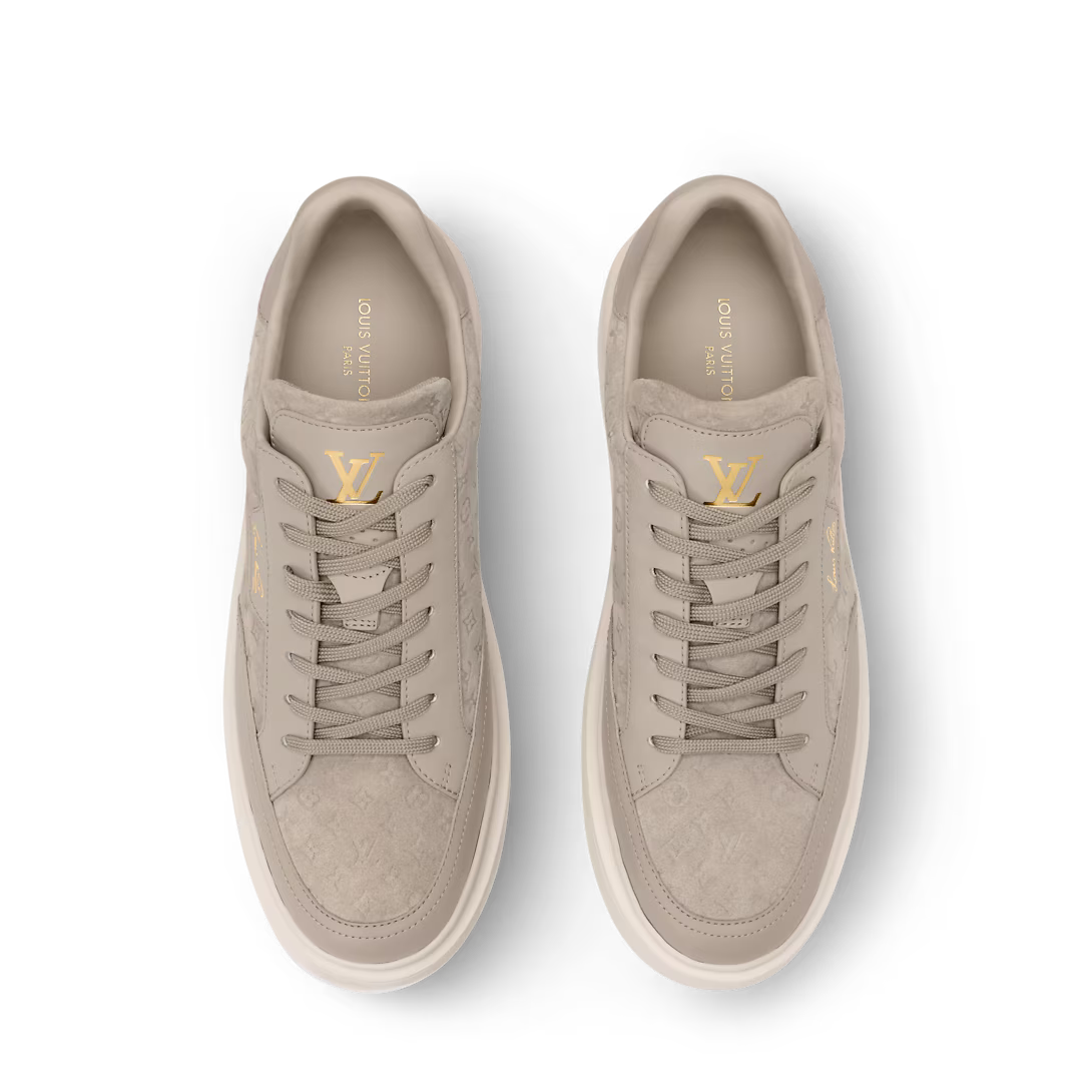LV Beverly Hills Sneaker Monogram-Debossed Suede Calf Leather Beige