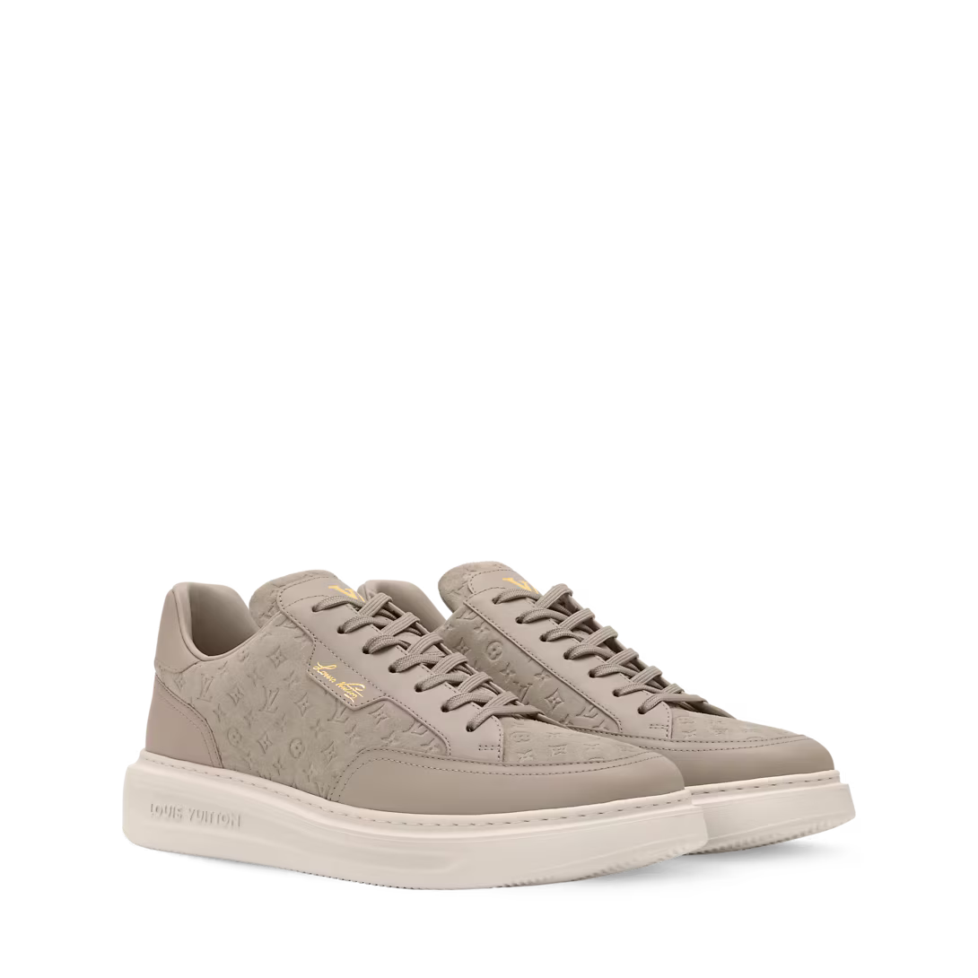 LV Beverly Hills Sneaker Monogram-Debossed Suede Calf Leather Beige