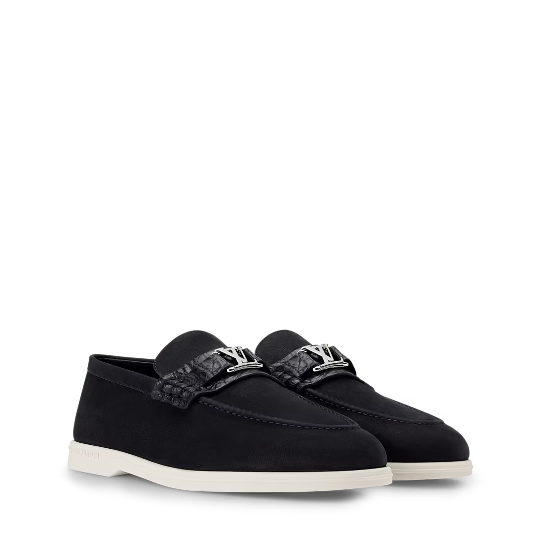 LV Estate Loafer Grained Nubuck Calf Leather/Alligator skin Alligator Skin Black