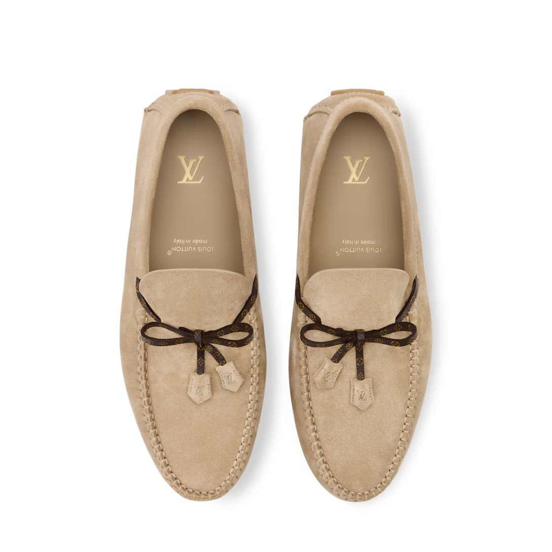 LV Driver Moccasin Suede Calf Leather Beige