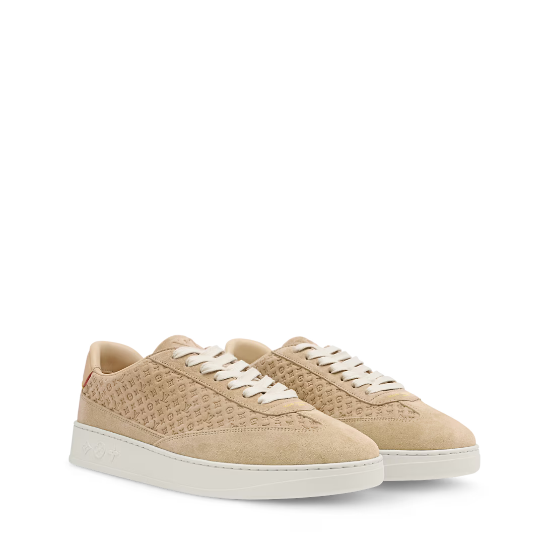 LV Flash Sneaker Monogram-Debossed Suede Calf Leather Beige