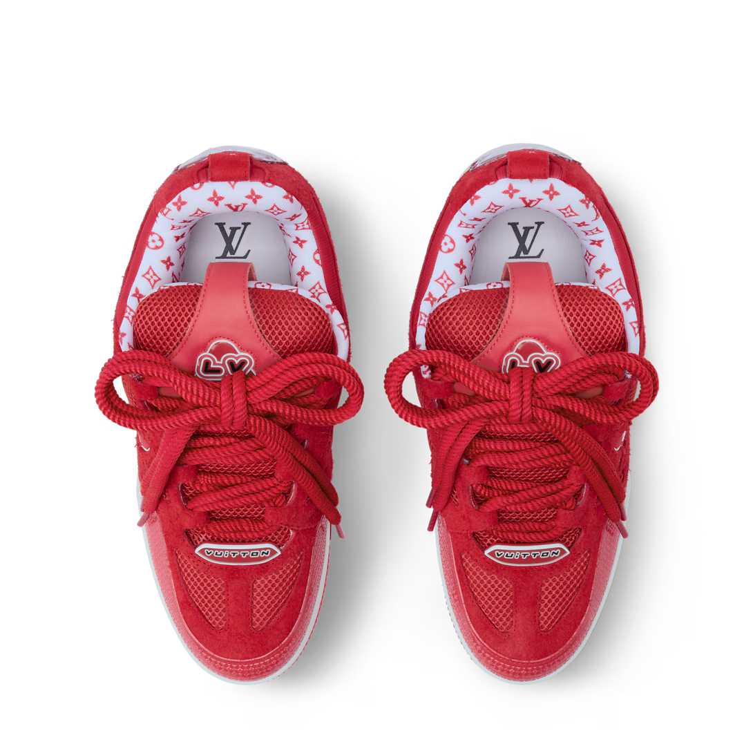 LV Skate Sneaker Hairy Suede Calf Leather Red