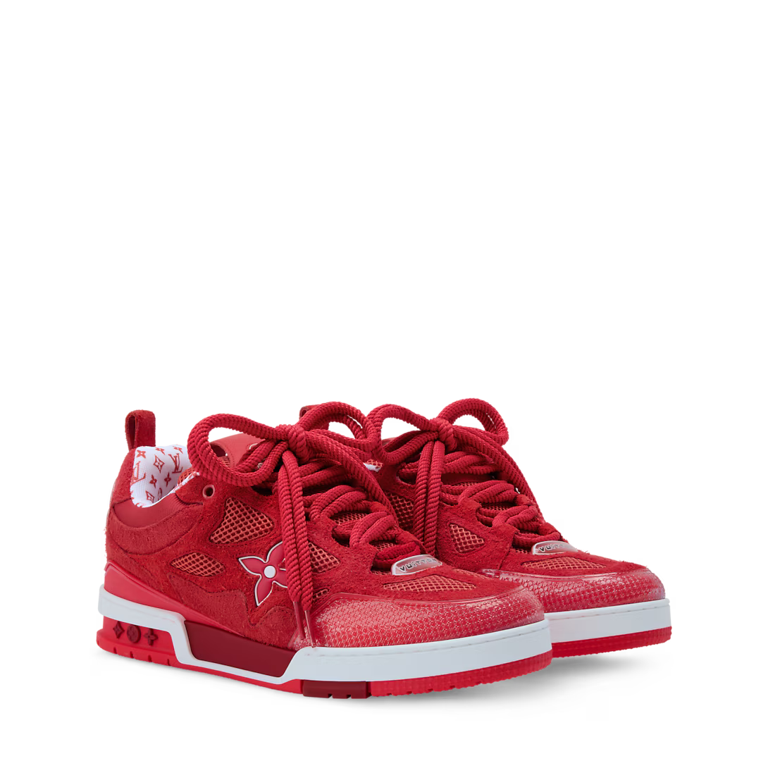 LV Skate Sneaker Hairy Suede Calf Leather Red