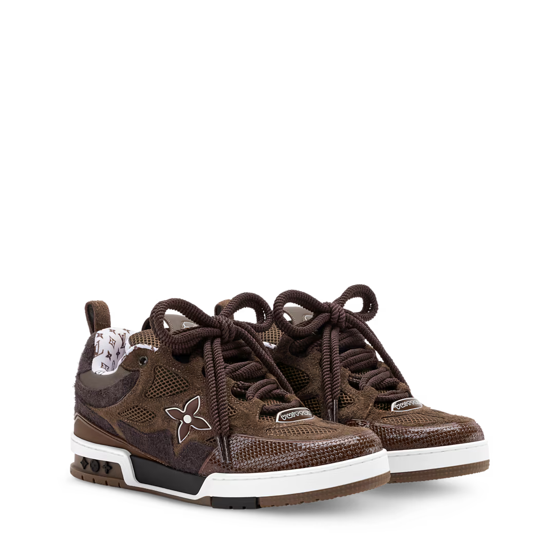 LV Skate Sneaker Hairy Suede Calf Leather Marron