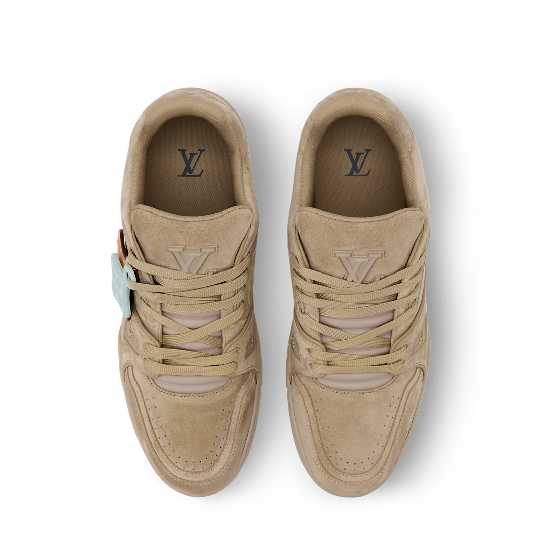 LV Trainer Distressed Sneaker Vintage-Effect SuedeCcalf Leather Beige