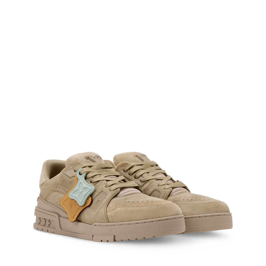 LV Trainer Distressed Sneaker Vintage-Effect SuedeCcalf Leather Beige