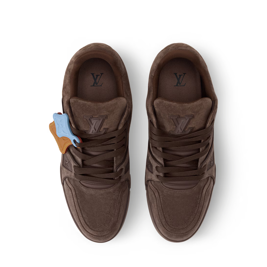 LV Trainer Distressed Sneaker Vintage-Effect SuedeCcalf Leather Brown