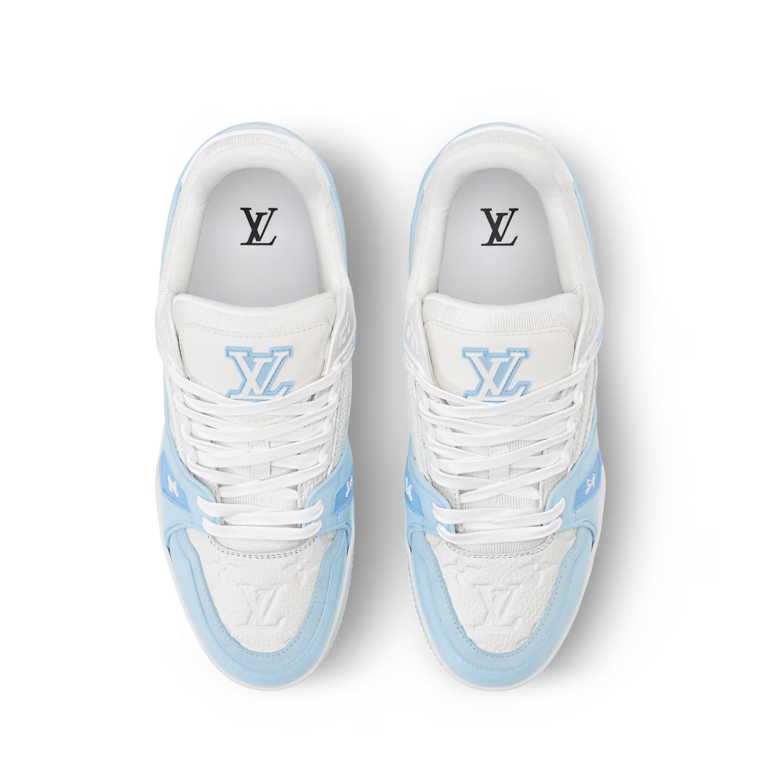 LV Trainer Sneaker Monogram Grained Calf Leather Bleu Clair
