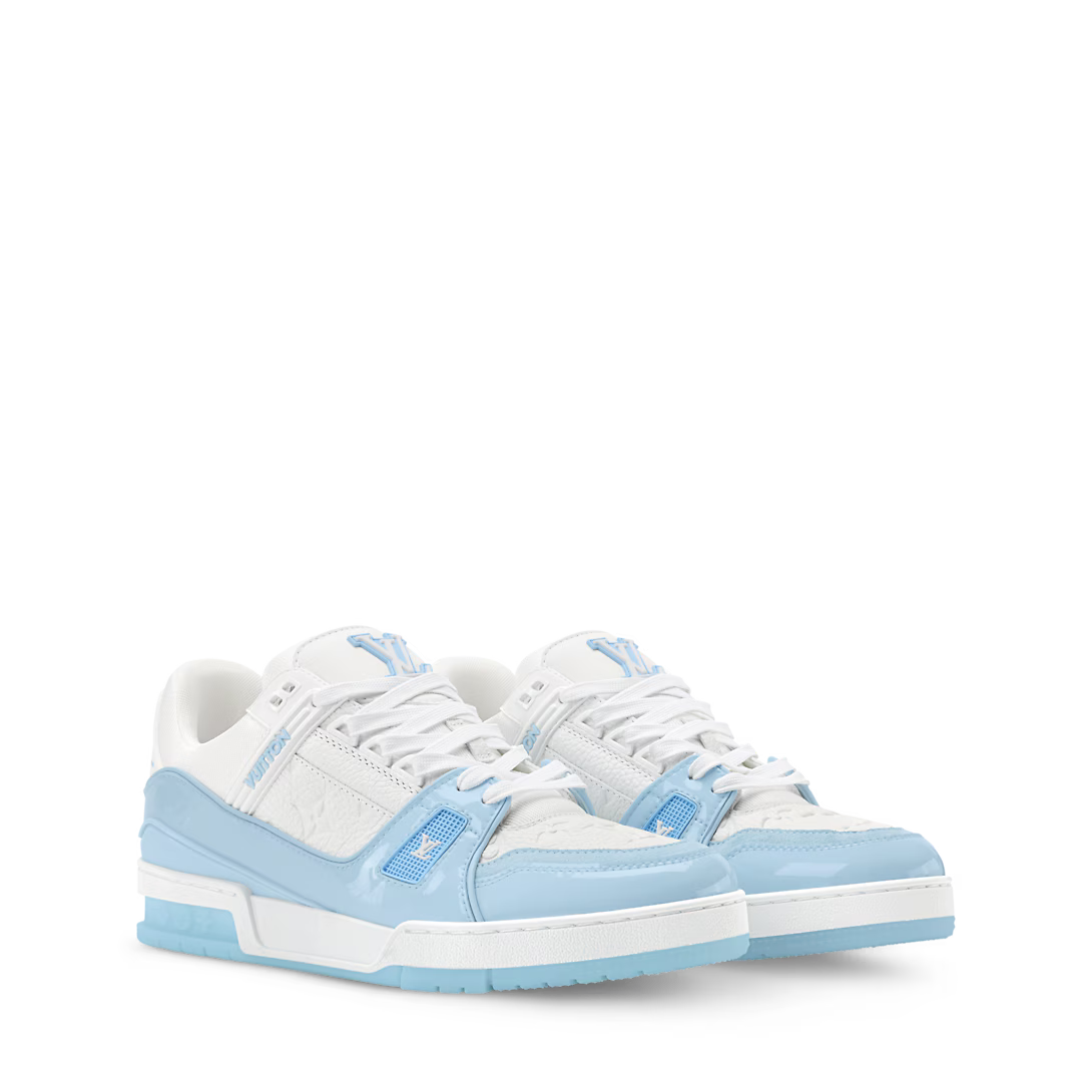 LV Trainer Sneaker Monogram Grained Calf Leather Bleu Clair