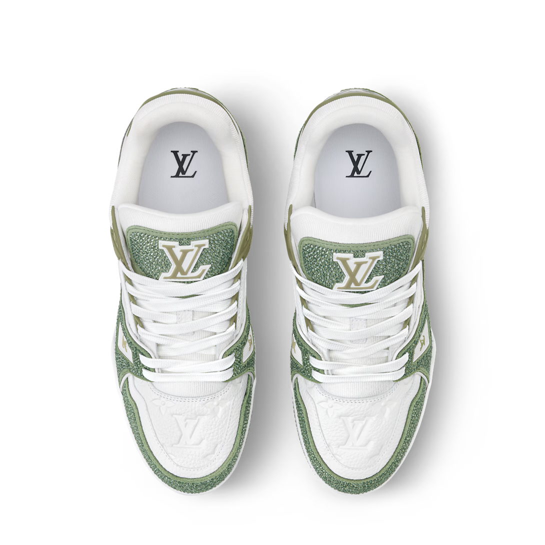 LV Trainer Sneaker Monogram-Debossed Grained Calf Khaki Green