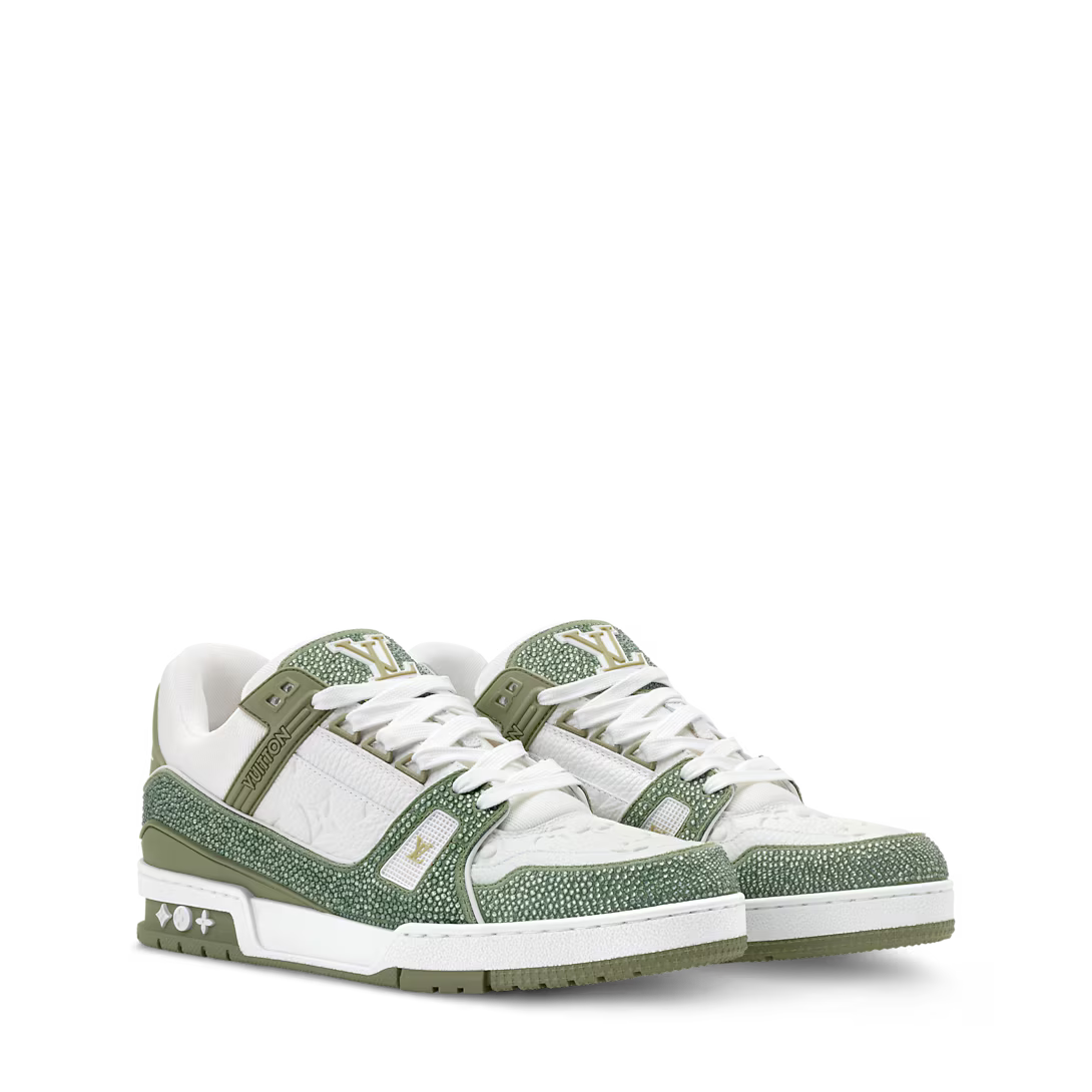 LV Trainer Sneaker Monogram-Debossed Grained Calf Khaki Green