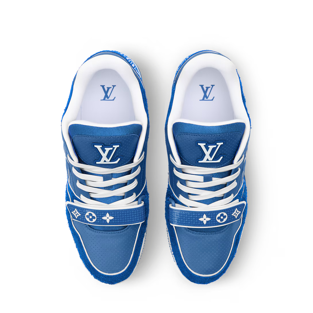 LV Trainer Sneaker Hairy Suede Calf Leather Blue
