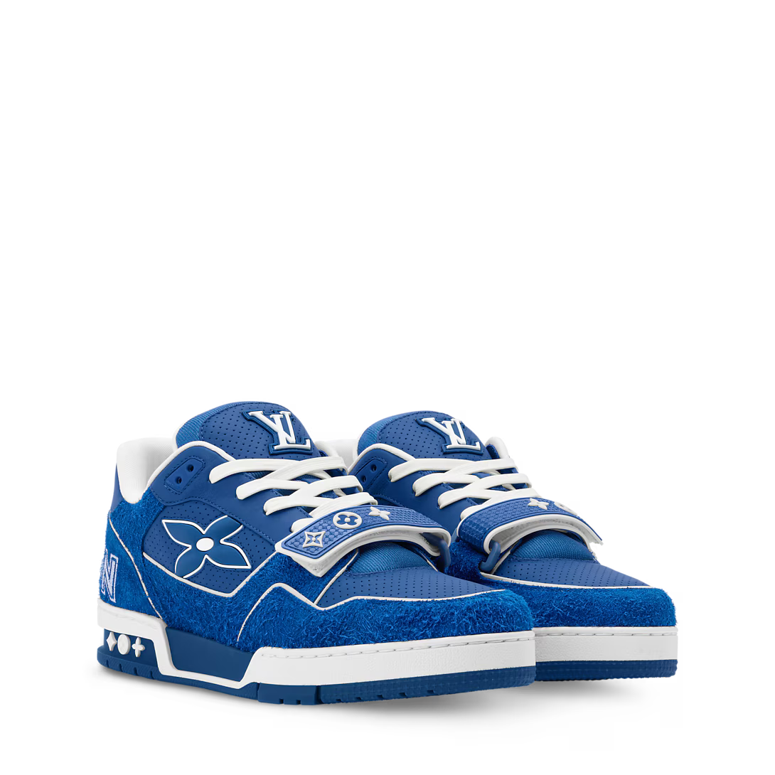 LV Trainer Sneaker Hairy Suede Calf Leather Blue