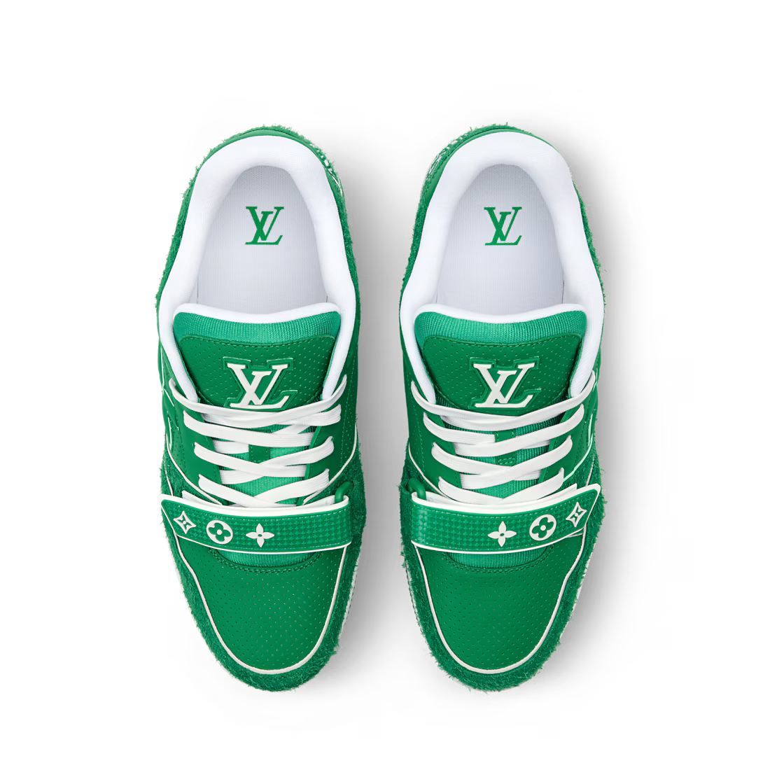 LV Trainer Sneaker Hairy Suede Calf Leather Green