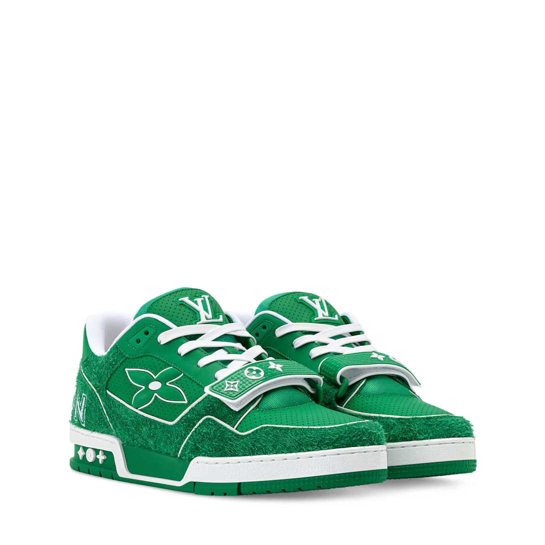 LV Trainer Sneaker Hairy Suede Calf Leather Green