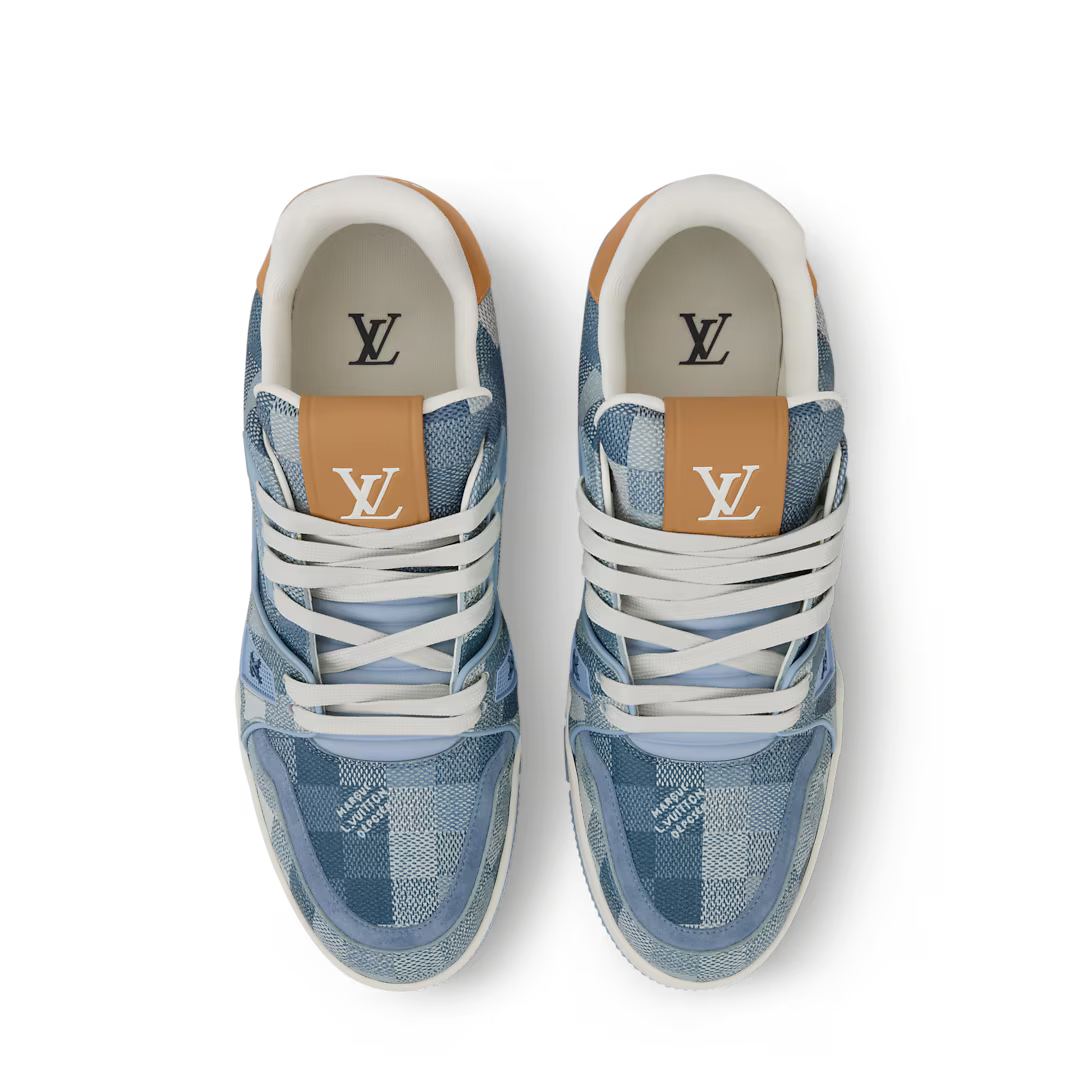 LV Trainer Sneaker Damoflage Grained Calf Leather Blue