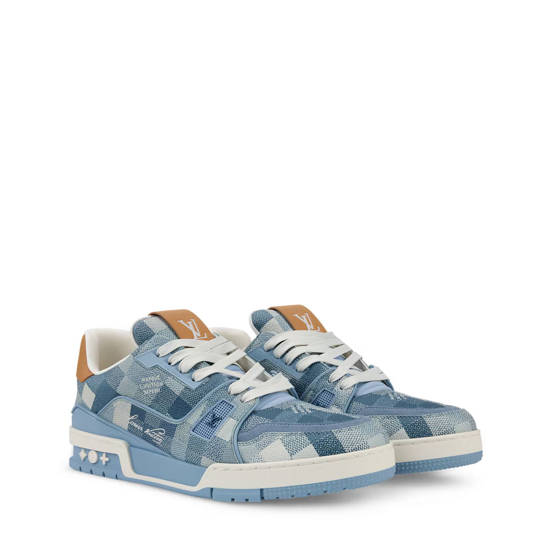 LV Trainer Sneaker Damoflage Grained Calf Leather Blue