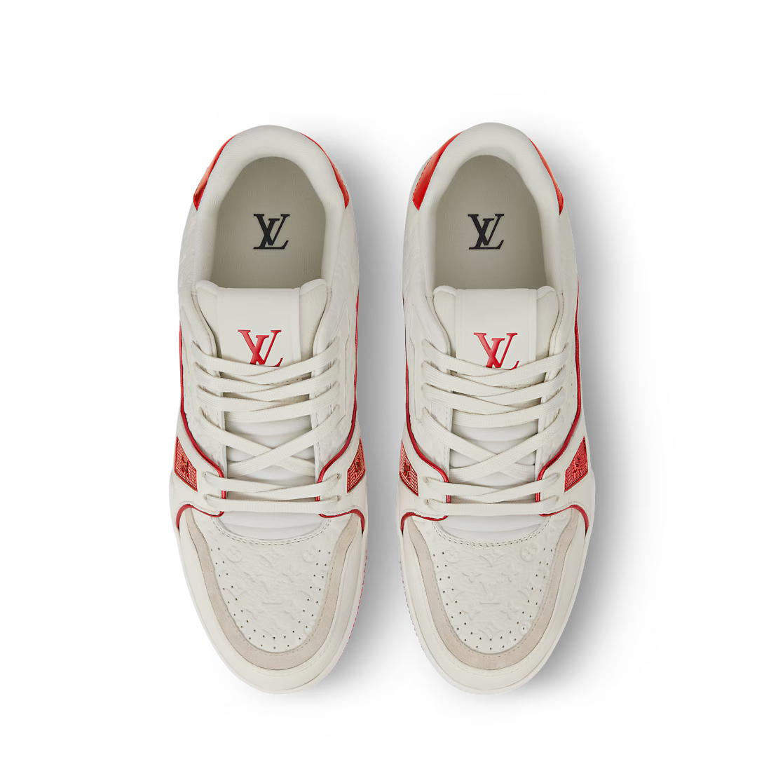 LV Trainer Sneaker Monogram-Debossed Grained Calf Leather Red