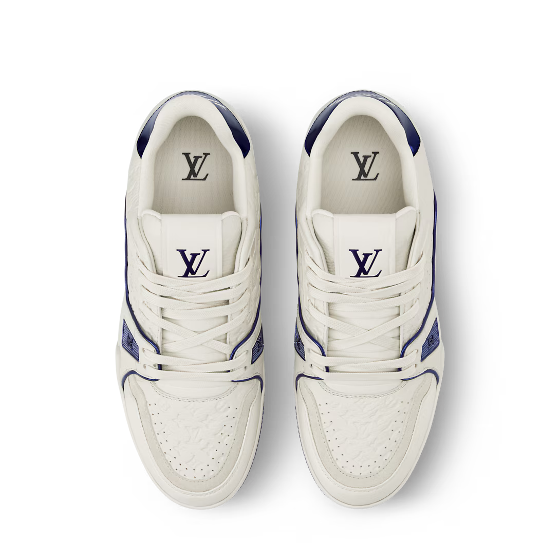 LV Trainer Sneaker Monogram-Debossed Grained Calf Leather Navy Blue