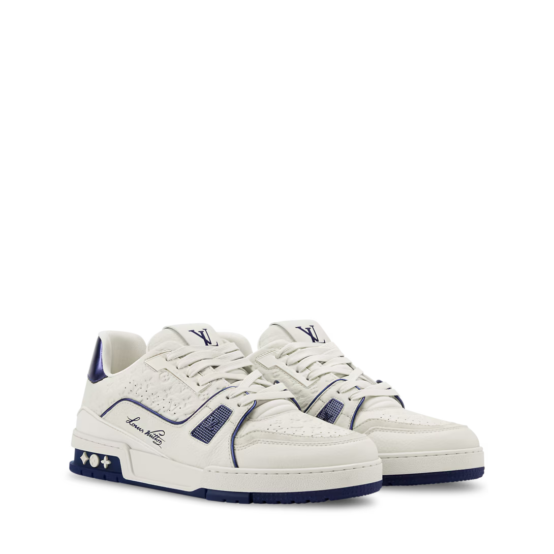 LV Trainer Sneaker Monogram-Debossed Grained Calf Leather Navy Blue