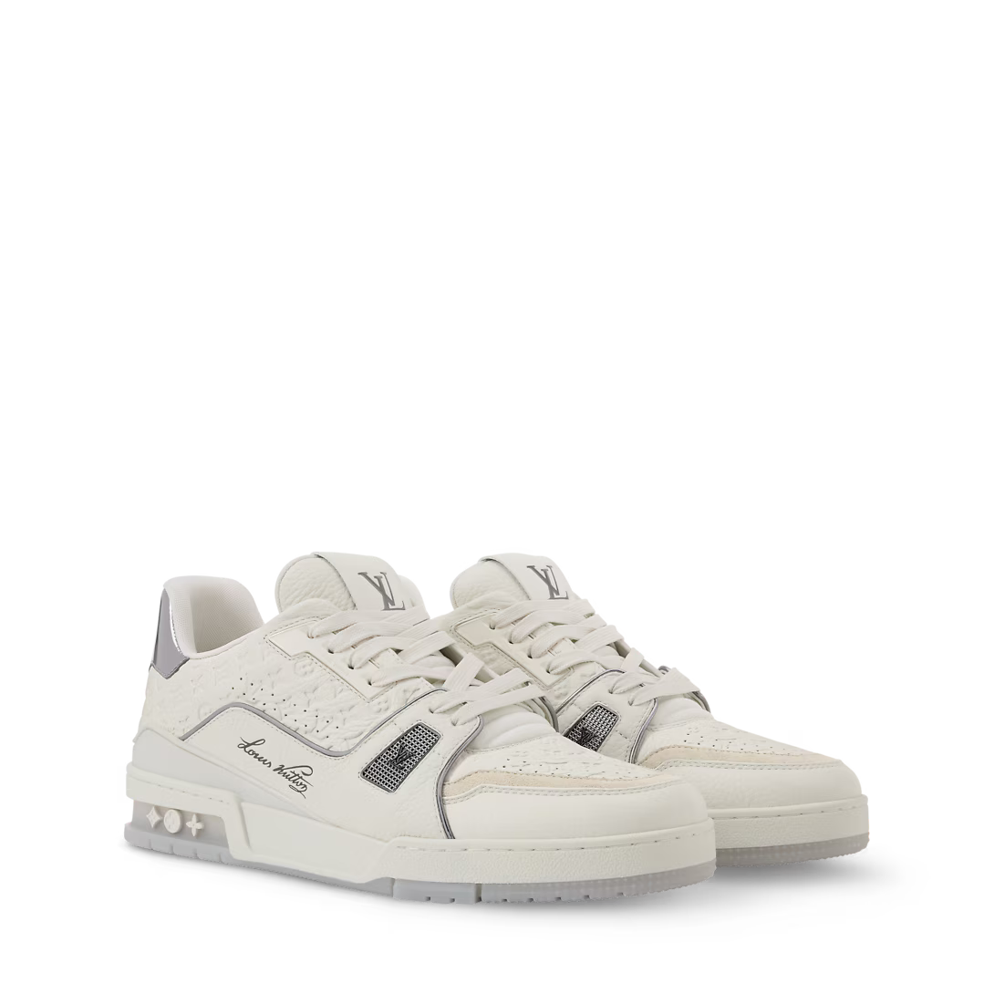 LV Trainer Sneaker Monogram-Debossed Grained Calf Leather Grey
