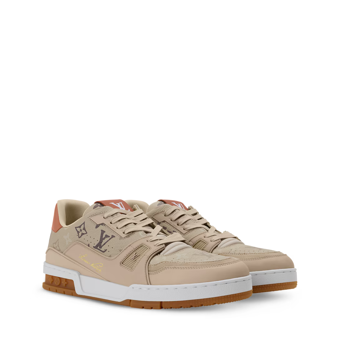 LV Trainer Sneaker Monogram Surplus Grained Calf Leather Beige