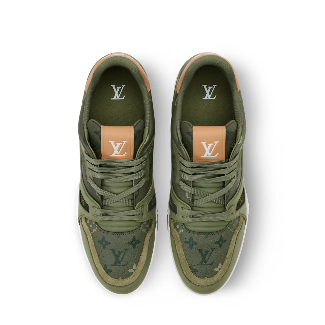 LV Trainer Sneaker Monogram Surplus Grained Calf Leather Khaki Green
