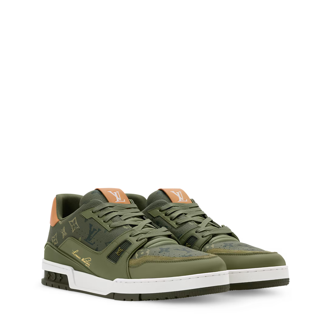 LV Trainer Sneaker Monogram Surplus Grained Calf Leather Khaki Green