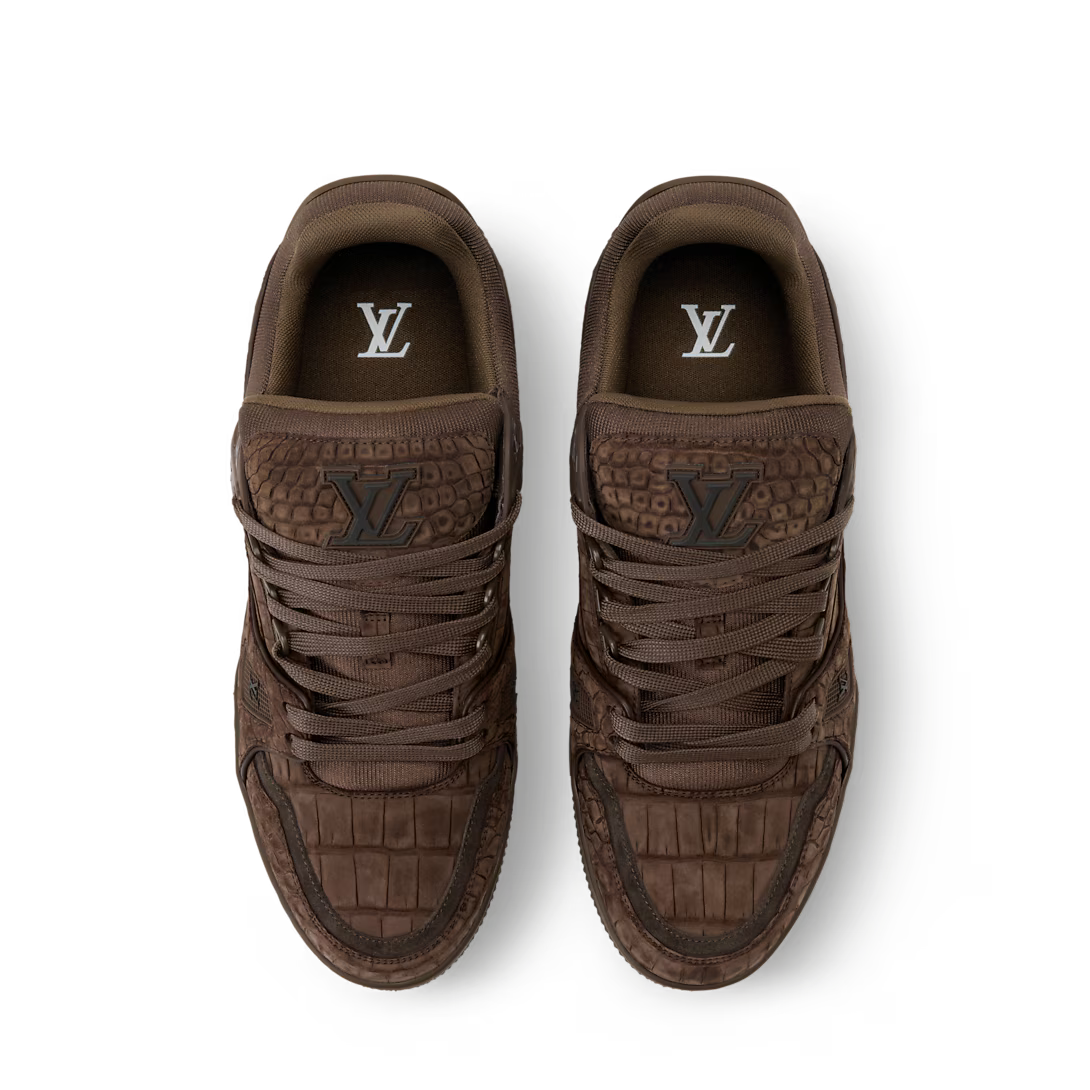 LV Trainer Sneaker Nubuck Alligator Skin Brown