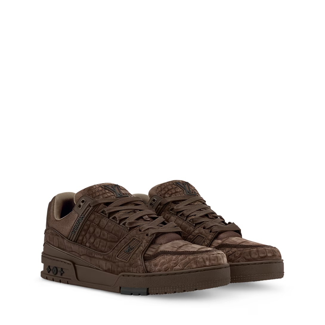 LV Trainer Sneaker Nubuck Alligator Skin Brown