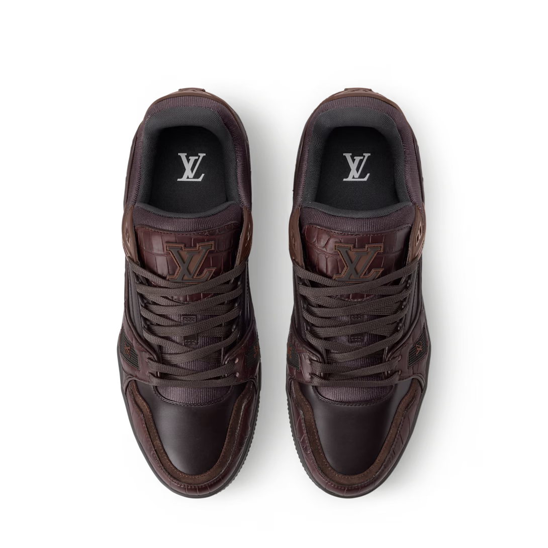 LV Trainer Sneaker Plain Calf leather/Alligator Skin Brown