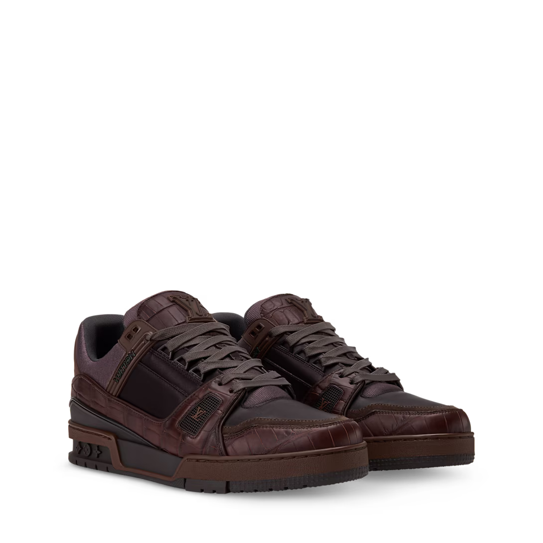 LV Trainer Sneaker Plain Calf leather/Alligator Skin Brown