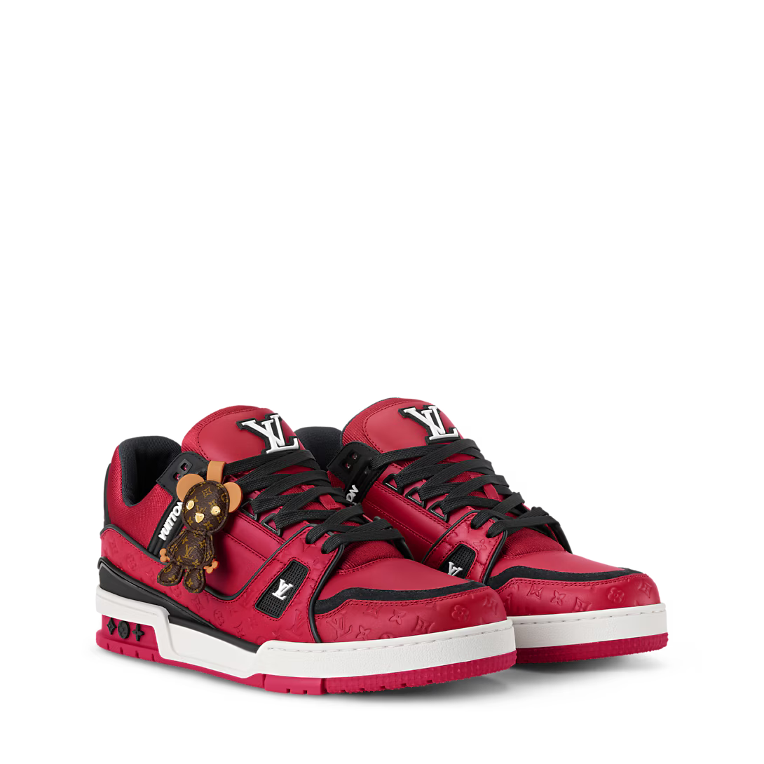 LV Trainer Sneaker Leather/Monogram-Embossed Calf Leather Red